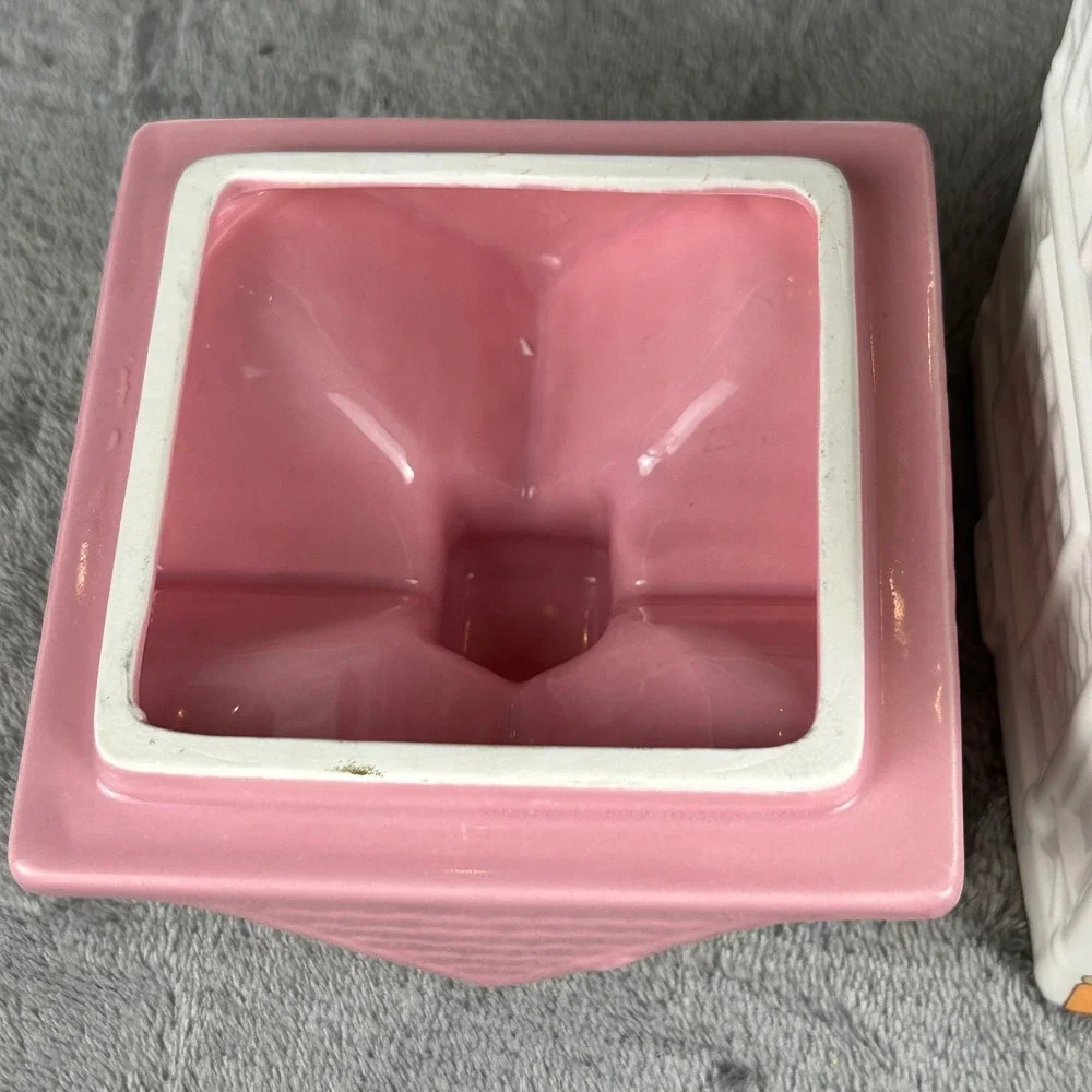 Vintage Ceramic Tea Room House Canister Pink White Victorian Cottagecore Jar